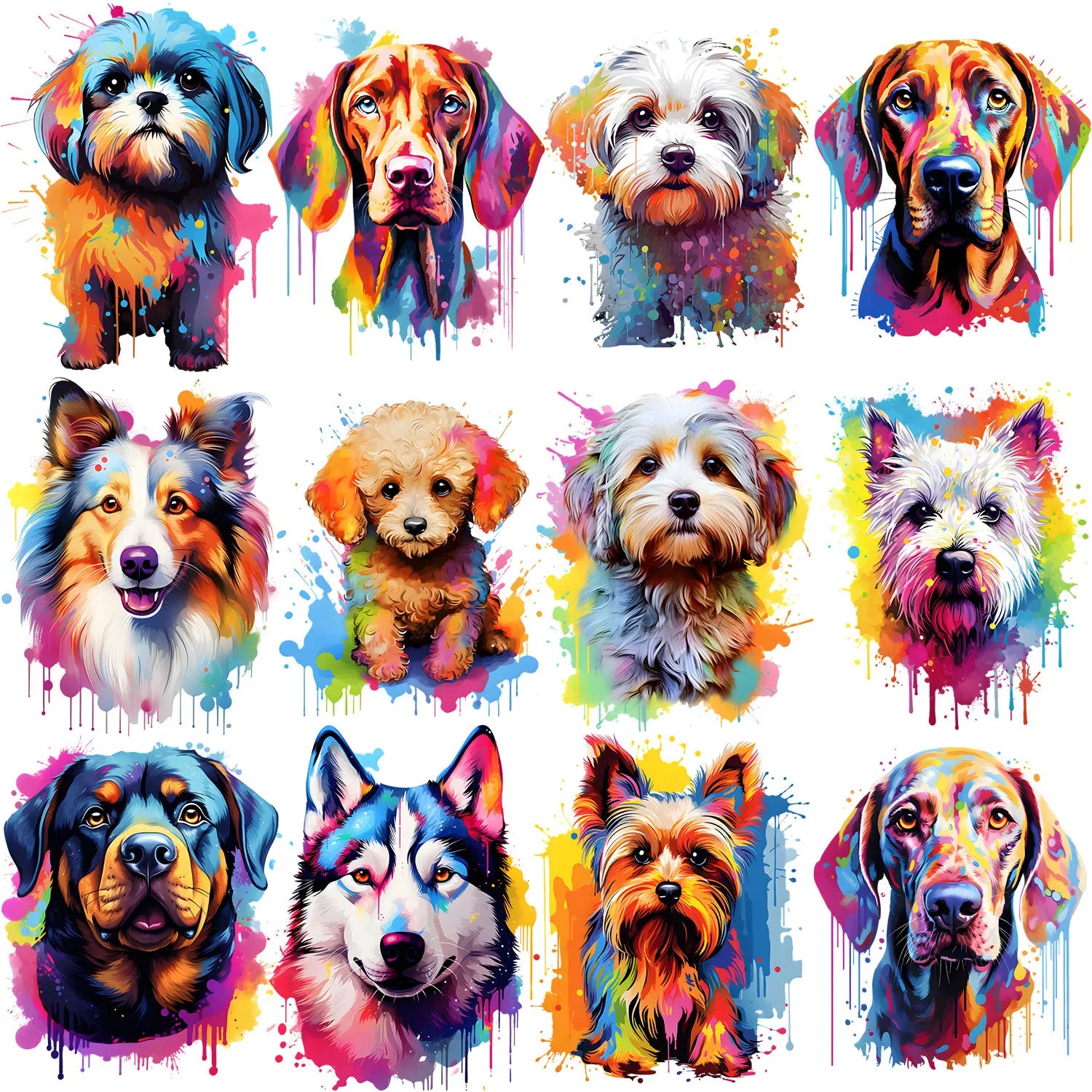 9/12pcs Watercolor Cute Puppy Iron-On Transfer Stickers – Dog Series Heat Press Decals, Vinyl Heat Transfer Patches for T-Shirts, DIY Clothing, Backpacks, Jeans & Masks – Adorable Pet Lover Craft Supplies