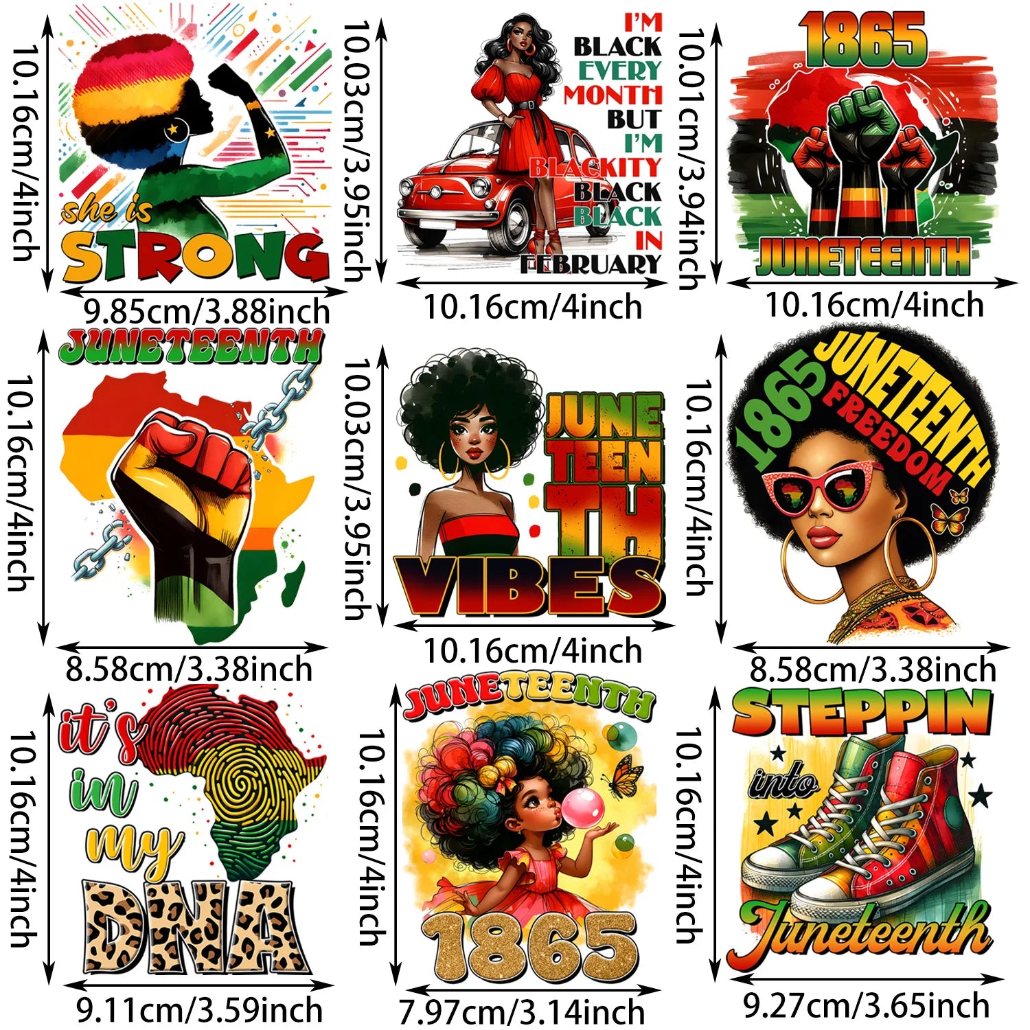 9 Sheets Black Queen Iron-On Decals – Afrocentric Heat Transfers for T-Shirts, Juneteenth Apparel, DIY Clothing, Masks, Jeans & Backpacks – Melanin, Afro Crown, Royal & Empowered Designs