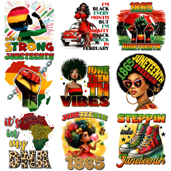 9 Sheets Black Queen Iron-On Decals – Afrocentric Heat Transfers for T-Shirts, Juneteenth Apparel, DIY Clothing, Masks, Jeans & Backpacks – Melanin, Afro Crown, Royal & Empowered Designs