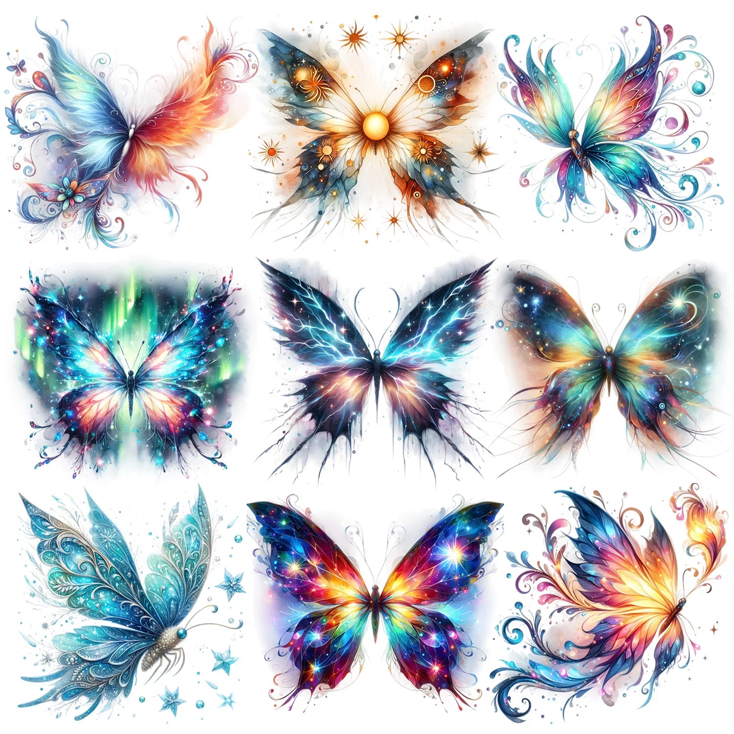 9 Sheets Colorful Butterfly Iron-On Decals – Beautiful Rainbow Wing Heat Transfers for T-Shirts, DIY Clothing, Masks, Jeans & Backpacks – Cool Vibrant Butterfly Designs for Adults, Teens & Kids