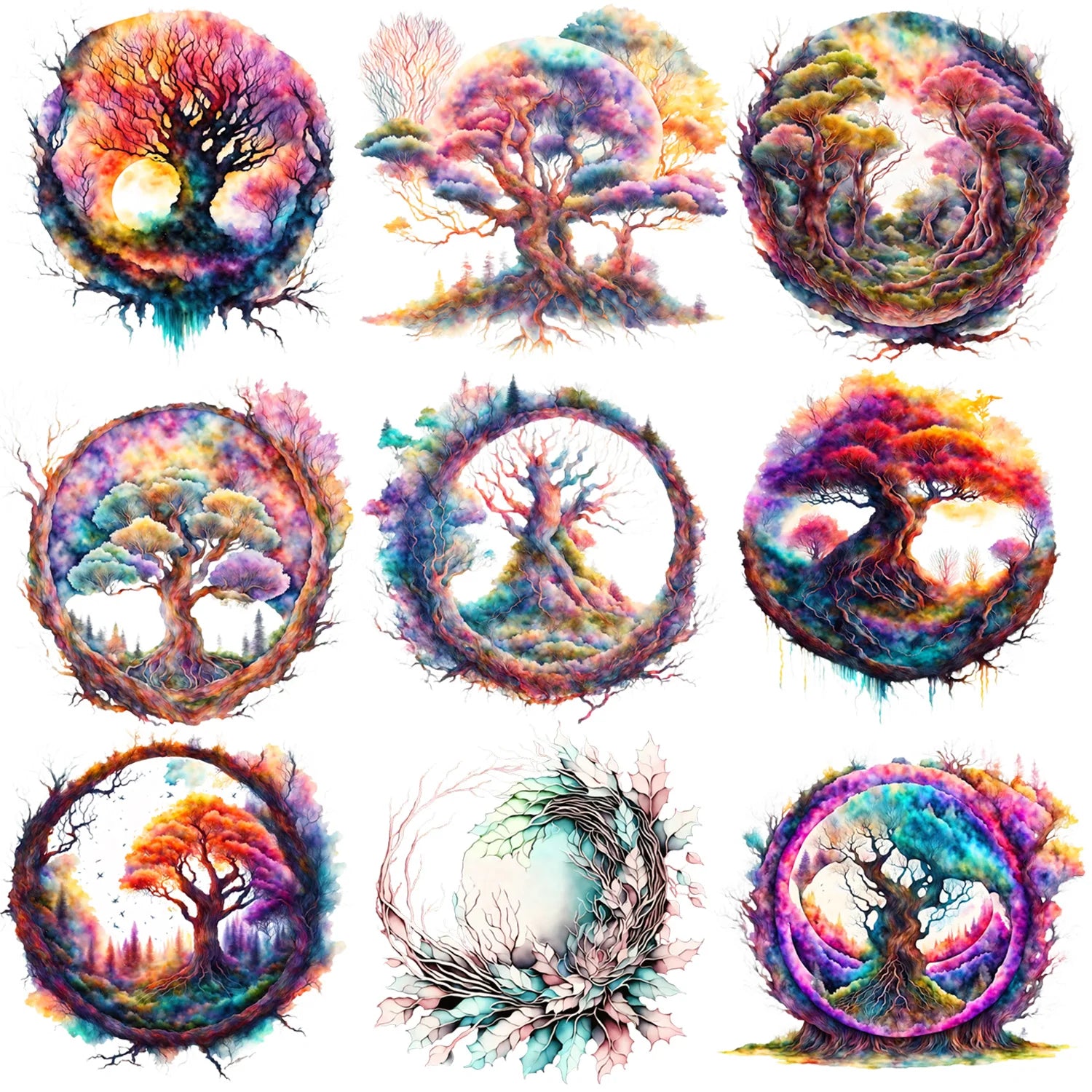 9 Sheets Fantasy Forest Iron-On Transfer Stickers – Enchanted Woodland Theme Heat Press Decals for T-Shirts, DIY Clothing, Flower & Tree Designs – Fairy, Mushroom, Gnome, Forest Flower Heat Transfers
