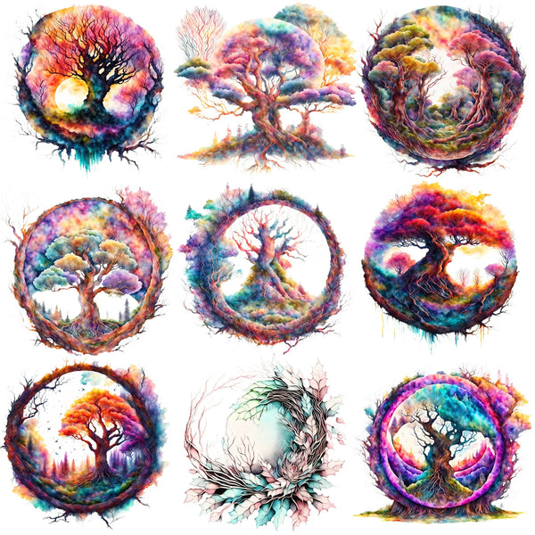 9 Sheets Fantasy Forest Iron-On Transfer Stickers – Enchanted Woodland Theme Heat Press Decals for T-Shirts, DIY Clothing, Flower & Tree Designs – Fairy, Mushroom, Gnome, Forest Flower Heat Transfers