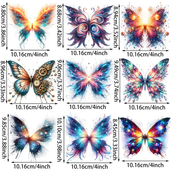 9 Sheets Colorful Butterfly Iron-On Decals – Beautiful Rainbow Wing Heat Transfers for T-Shirts, DIY Clothing, Masks, Jeans & Backpacks – Cool Vibrant Butterfly Designs for Adults, Teens & Kids