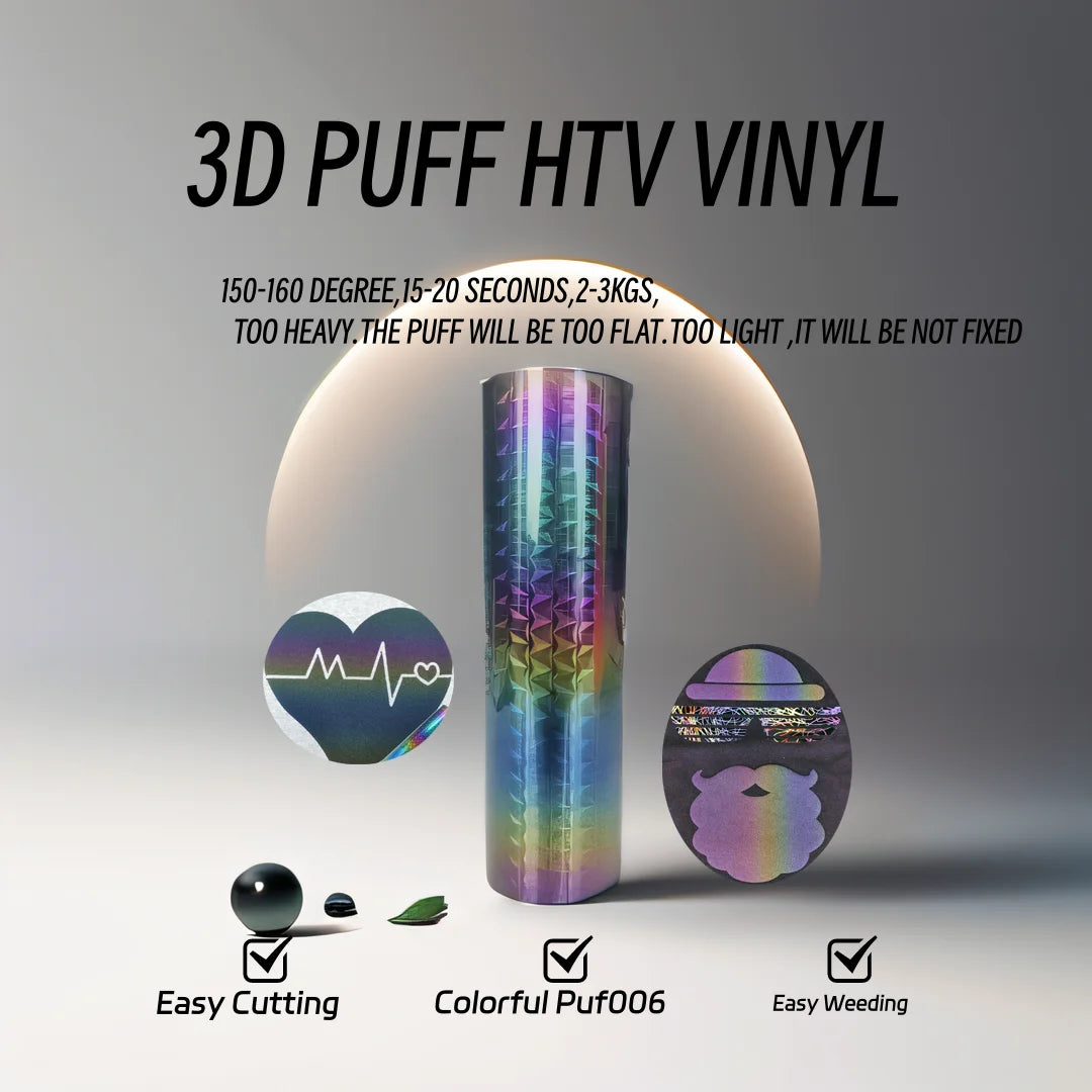 3D Puff Heat Transfer Vinyl – Foaming HTV Rolls for Heat Press Machine – Raised Dimensional Iron-On Vinyl for T-Shirts, Hoodies, Bags – Compatible with Cricut & Silhouette