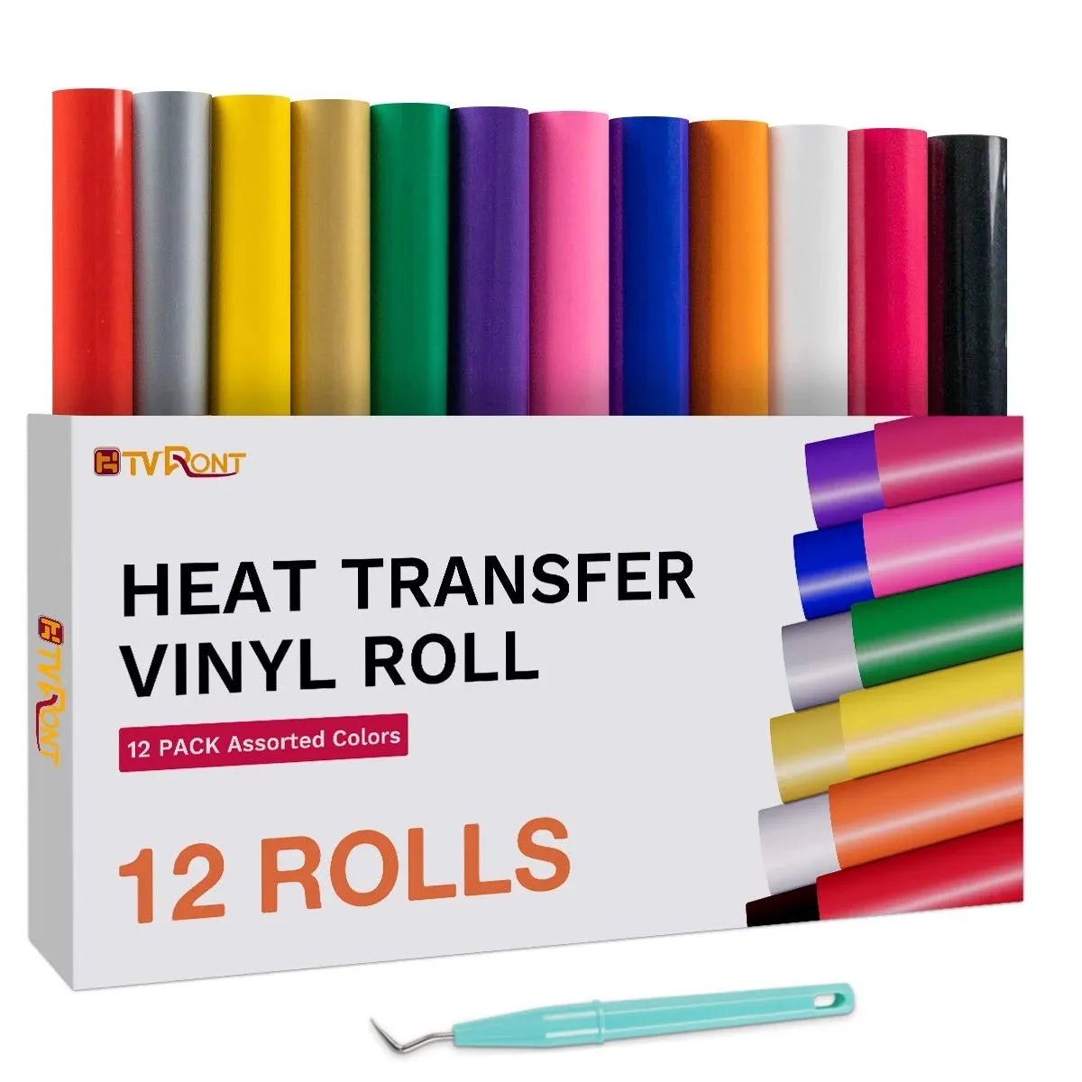 12 Pack Rainbow HTV Rolls – 12"x5ft Iron On Vinyl for Cricut, DIY T-shirts & Hats by HTVRONT