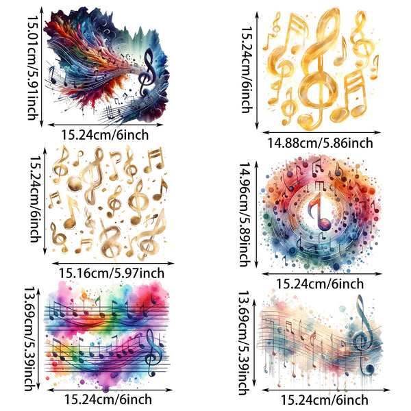 6 Sheets Musical Note Theme Iron-On Decals – T-Shirt Heat Transfers for DIY Music Projects, Suitable for Cotton Fabrics, Denim, Canvas Bags & Face Masks