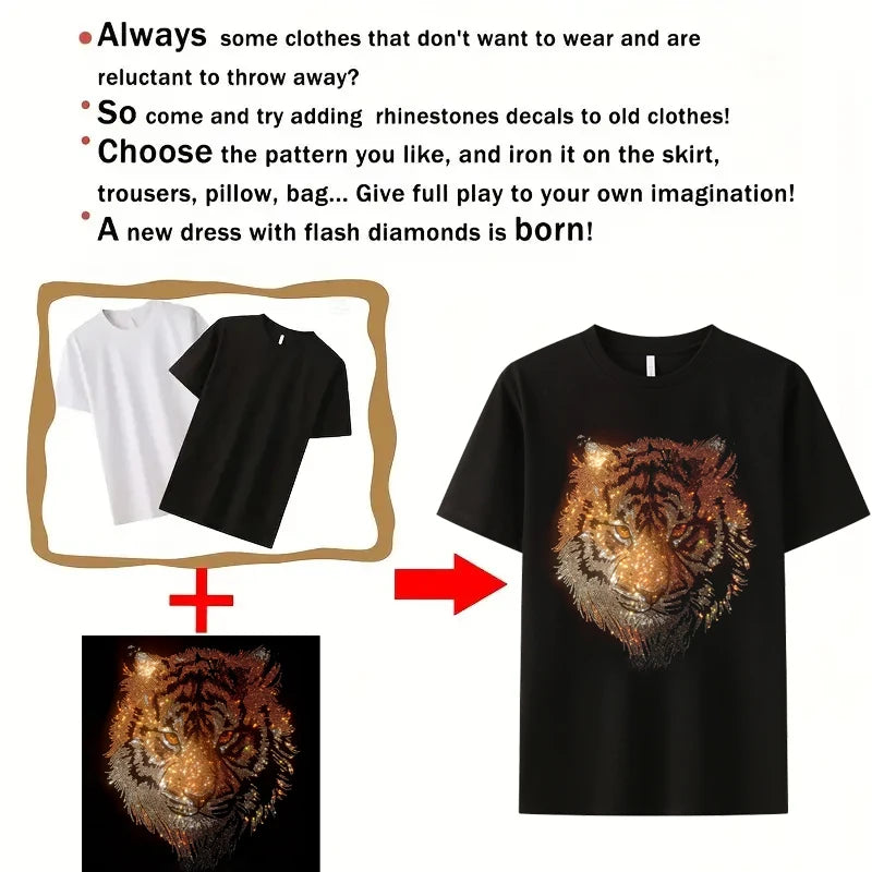 Tiger Head Rhinestone Sticker – Bling Tiger Iron-On Transfer for DIY Clothing, T-Shirts, Hoodies & Accessories – Sparkle Crystal Animal Design Heat Press Decal