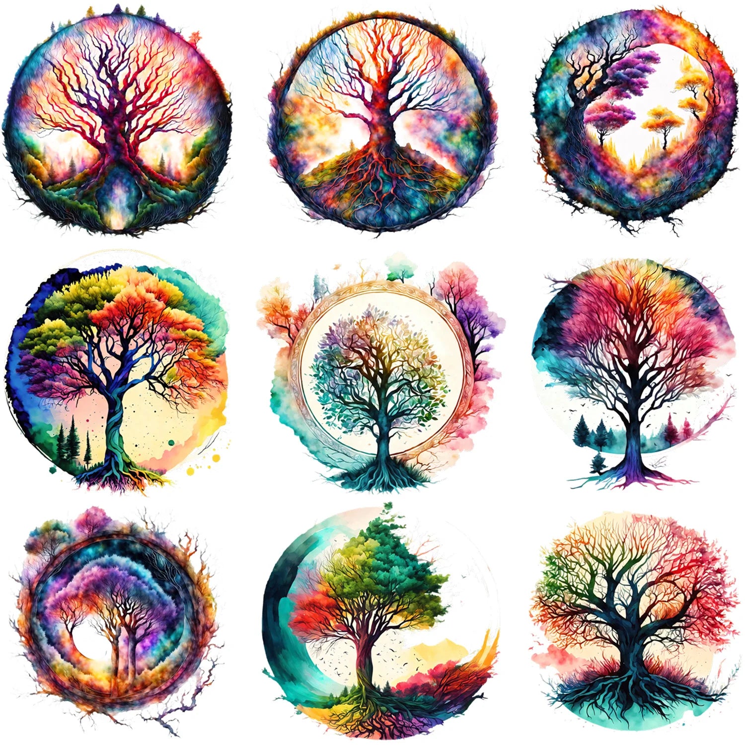 9 Sheets Fantasy Forest Iron-On Transfer Stickers – Enchanted Woodland Theme Heat Press Decals for T-Shirts, DIY Clothing, Flower & Tree Designs – Fairy, Mushroom, Gnome, Forest Flower Heat Transfers