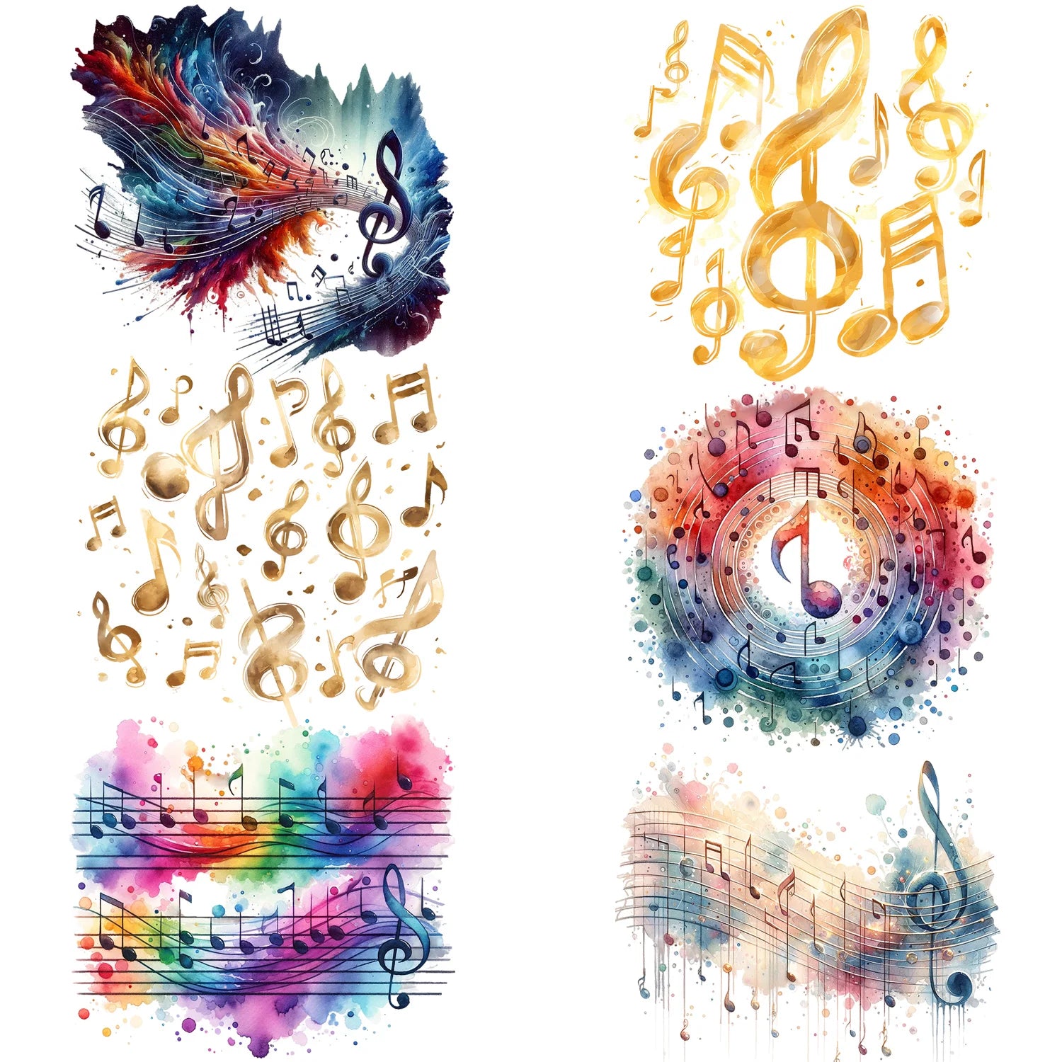 6 Sheets Musical Note Theme Iron-On Decals – T-Shirt Heat Transfers for DIY Music Projects, Suitable for Cotton Fabrics, Denim, Canvas Bags & Face Masks
