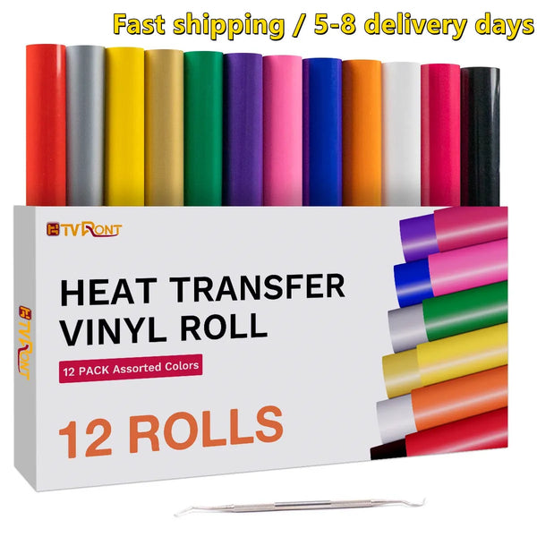 12 Pack Rainbow HTV Rolls – 12"x5ft Iron On Vinyl for Cricut, DIY T-shirts & Hats by HTVRONT