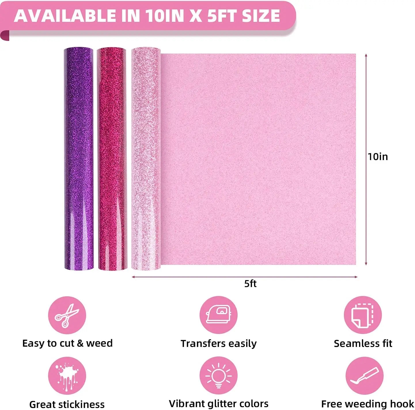 12 Pack Glitter HTV Rolls – 10"x5ft Sparkle Iron On Vinyl for Cricut, DIY T-Shirts, Stockings & Christmas Decor by HTVRONT