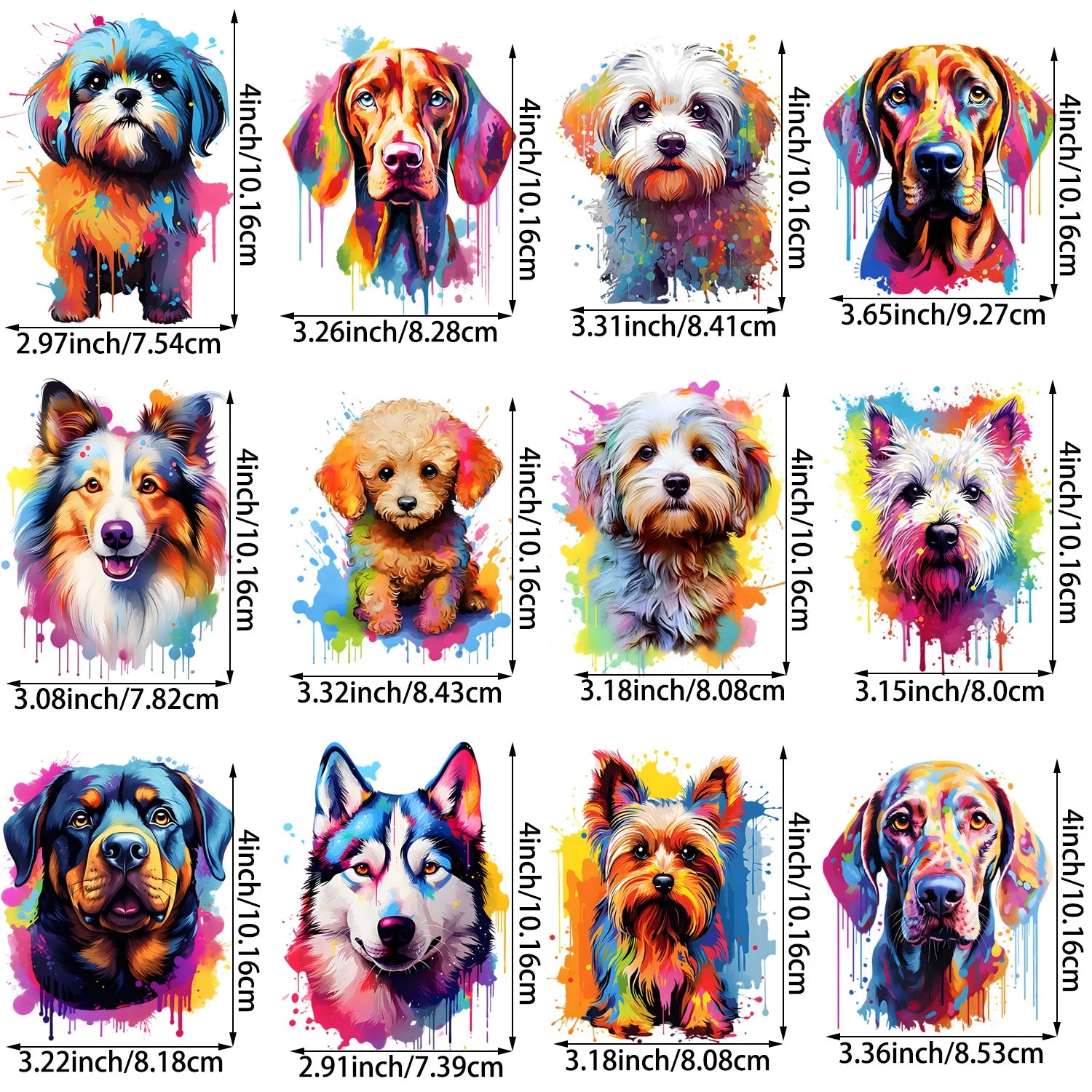 9/12pcs Watercolor Cute Puppy Iron-On Transfer Stickers – Dog Series Heat Press Decals, Vinyl Heat Transfer Patches for T-Shirts, DIY Clothing, Backpacks, Jeans & Masks – Adorable Pet Lover Craft Supplies