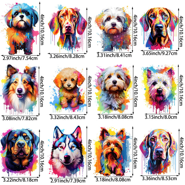 9/12pcs Watercolor Cute Puppy Iron-On Transfer Stickers – Dog Series Heat Press Decals, Vinyl Heat Transfer Patches for T-Shirts, DIY Clothing, Backpacks, Jeans & Masks – Adorable Pet Lover Craft Supplies