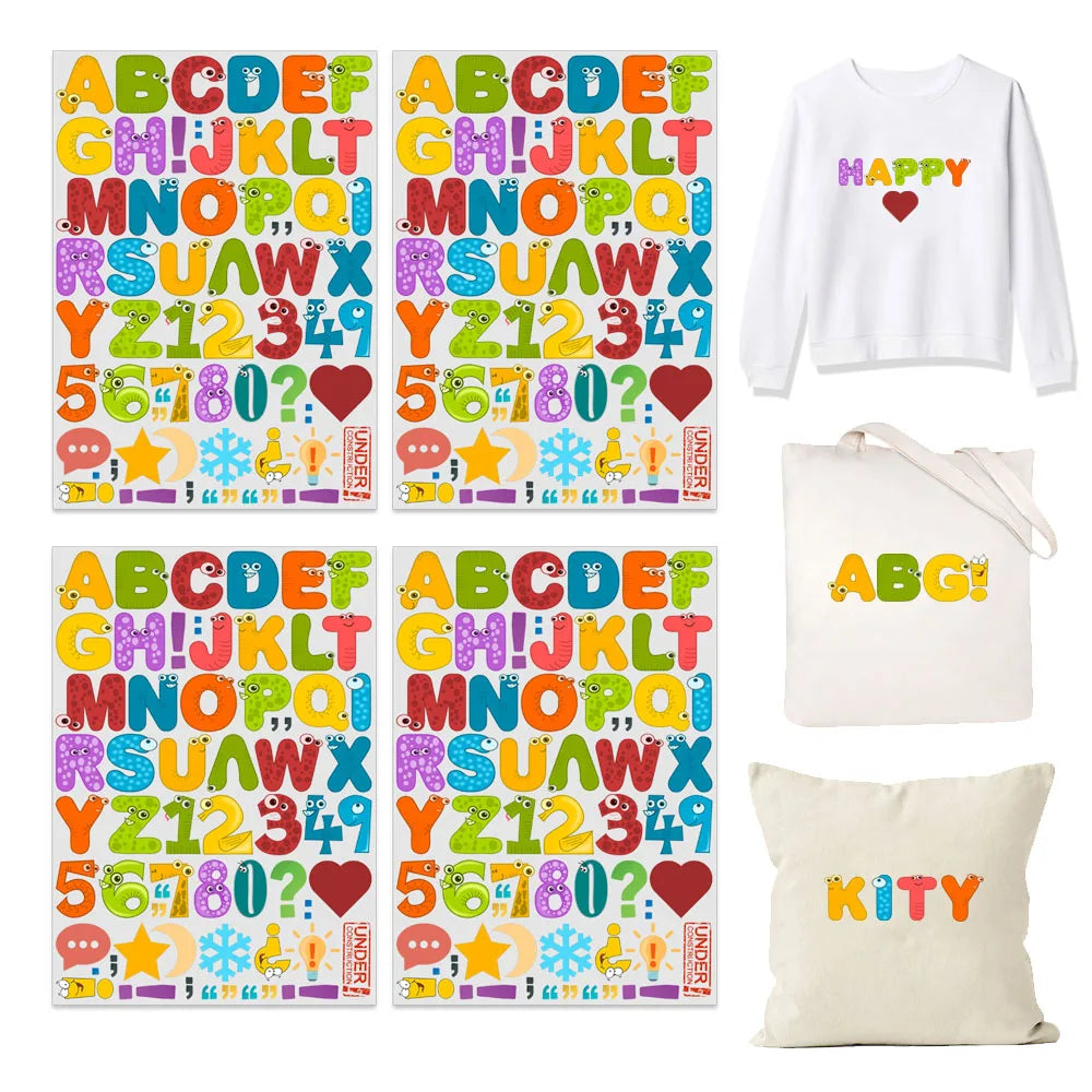 4 Sets Flower Alphabet Iron-On Decals – 1.5 Inch Watercolor Theme Letters A-Z Heat Transfer for DIY Clothing, T-Shirts, Bags, Jeans – Full 4-Alphabet Set for Custom Names & Words