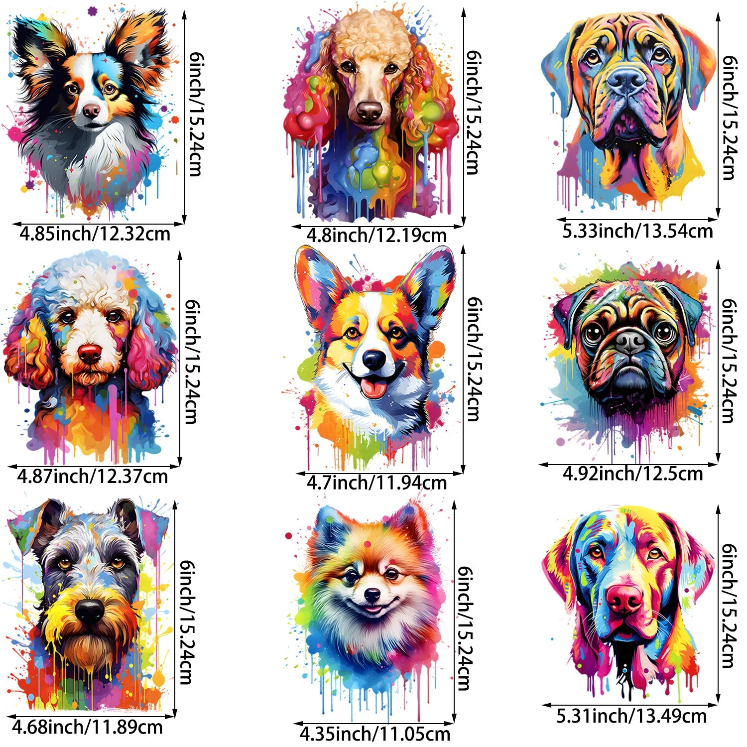 9/12pcs Watercolor Cute Puppy Iron-On Transfer Stickers – Dog Series Heat Press Decals, Vinyl Heat Transfer Patches for T-Shirts, DIY Clothing, Backpacks, Jeans & Masks – Adorable Pet Lover Craft Supplies