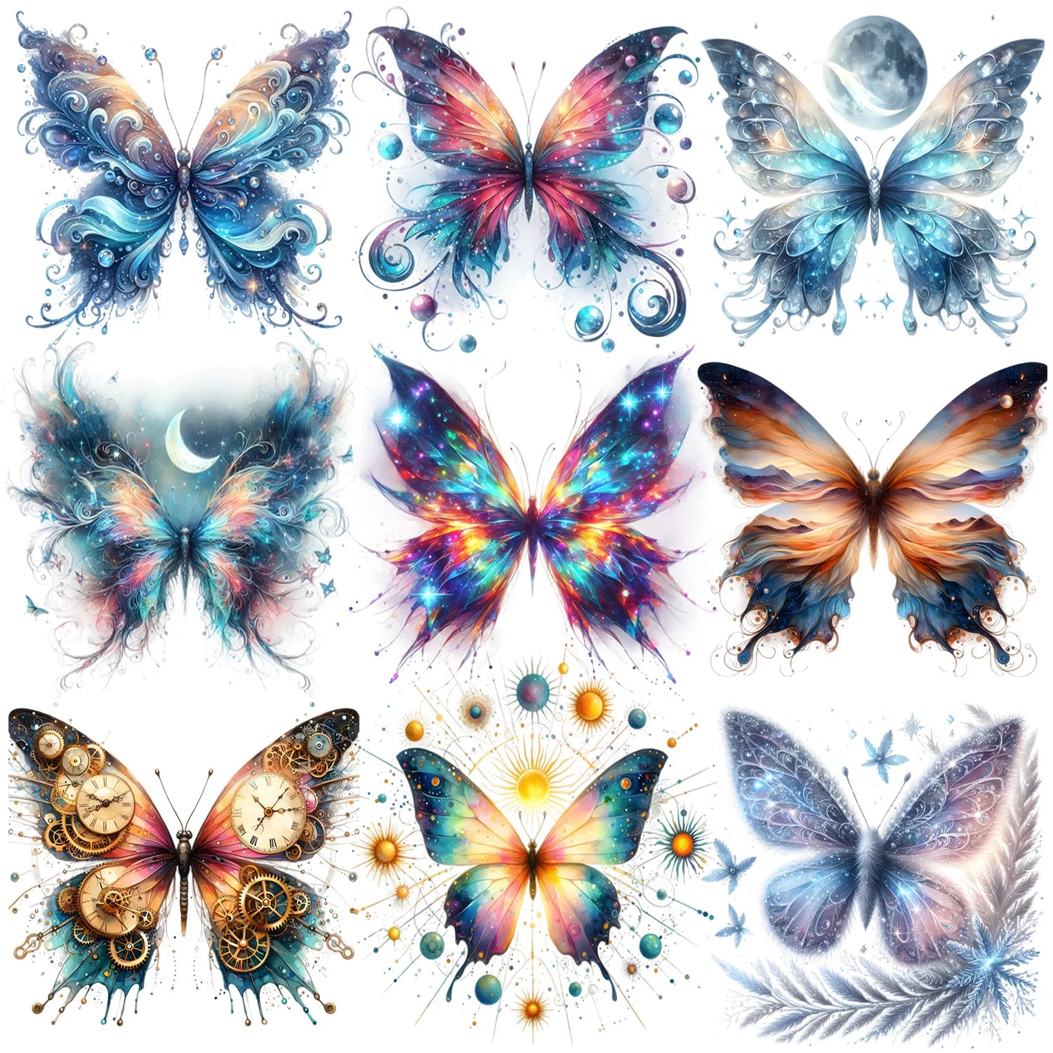 9 Sheets Colorful Butterfly Iron-On Decals – Beautiful Rainbow Wing Heat Transfers for T-Shirts, DIY Clothing, Masks, Jeans & Backpacks – Cool Vibrant Butterfly Designs for Adults, Teens & Kids