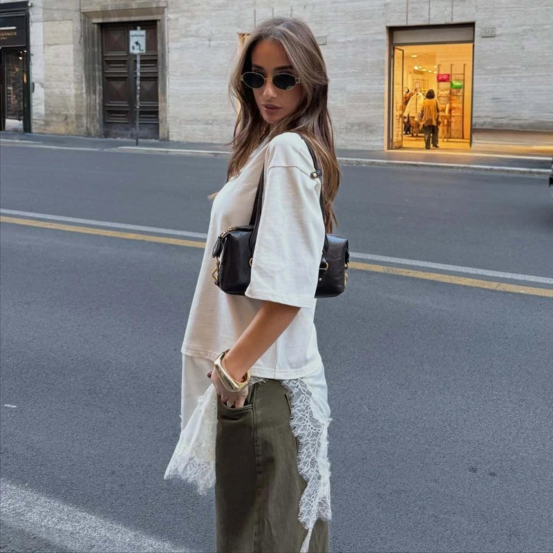 MUJER Women's Short Sleeve Asymmetric Top
