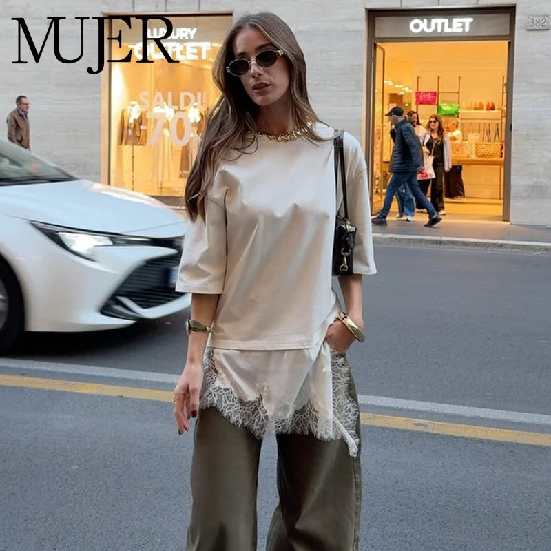 MUJER Women's Short Sleeve Asymmetric Top