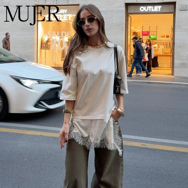 MUJER Women's Short Sleeve Asymmetric Top