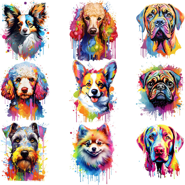 9/12pcs Watercolor Cute Puppy Iron-On Transfer Stickers – Dog Series Heat Press Decals, Vinyl Heat Transfer Patches for T-Shirts, DIY Clothing, Backpacks, Jeans & Masks – Adorable Pet Lover Craft Supplies