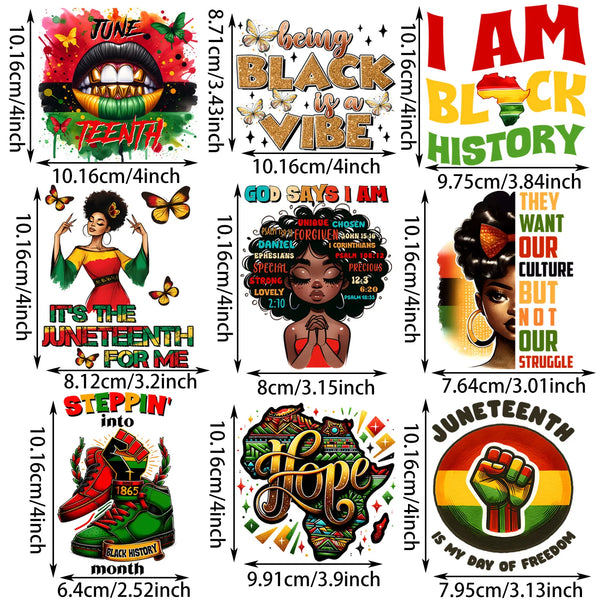 9 Sheets Black Queen Iron-On Decals – Afrocentric Heat Transfers for T-Shirts, Juneteenth Apparel, DIY Clothing, Masks, Jeans & Backpacks – Melanin, Afro Crown, Royal & Empowered Designs