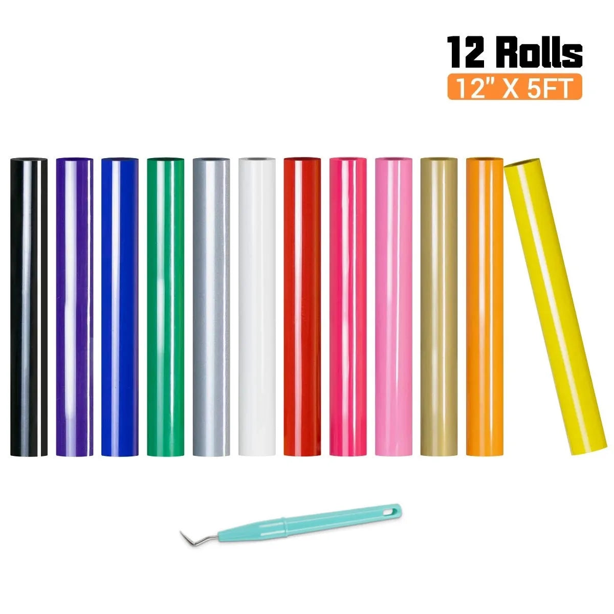 12 Pack Rainbow HTV Rolls – 12"x5ft Iron On Vinyl for Cricut, DIY T-shirts & Hats by HTVRONT