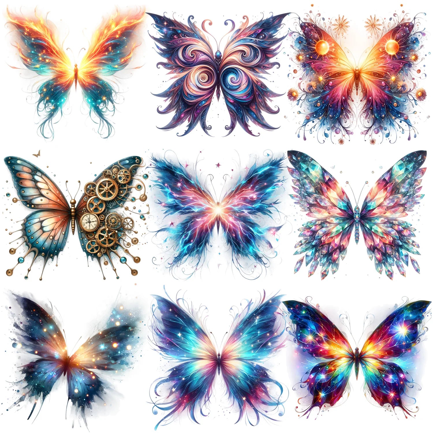 9 Sheets Colorful Butterfly Iron-On Decals – Beautiful Rainbow Wing Heat Transfers for T-Shirts, DIY Clothing, Masks, Jeans & Backpacks – Cool Vibrant Butterfly Designs for Adults, Teens & Kids